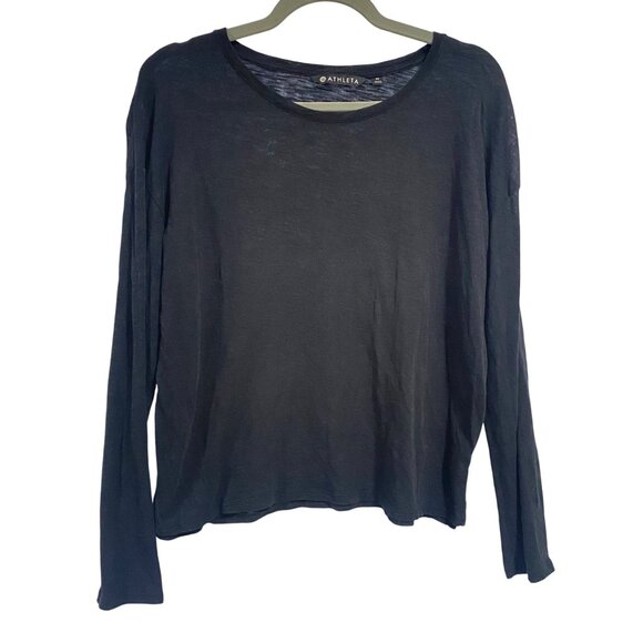 Athleta Organic Daily Long Sleeve Black Semi-Sheer Top Size M - Picture 1 of 6